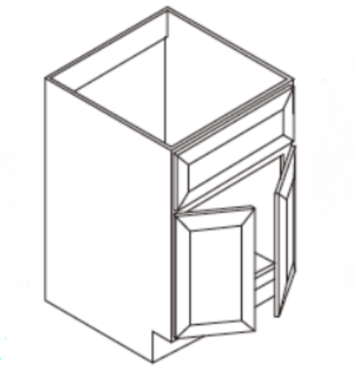 3D wireframe of a cabinet with an open door.